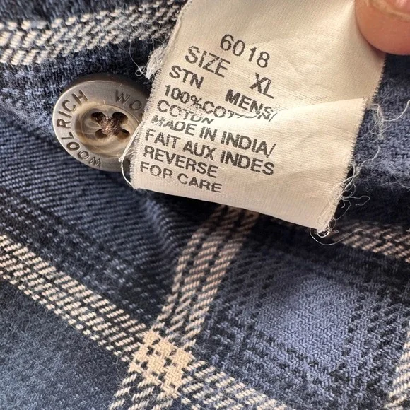 Woolrich Men's Plaid Lined Long Sleeve Button Up Shirt Tan Blue Size XL - Picture 7 of 8